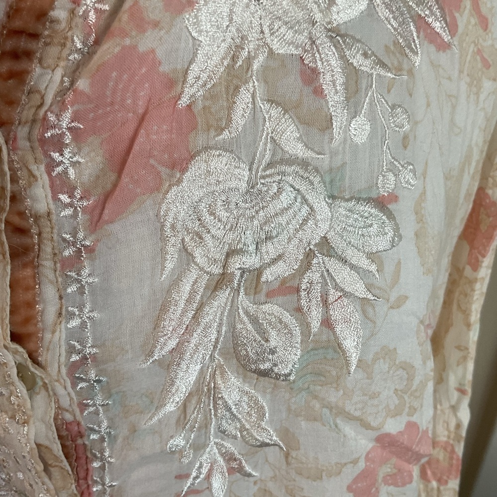 Vintage GOA Light Pink Floral Button Down 100% Cotton Made in India Medium - Picture 5 of 7